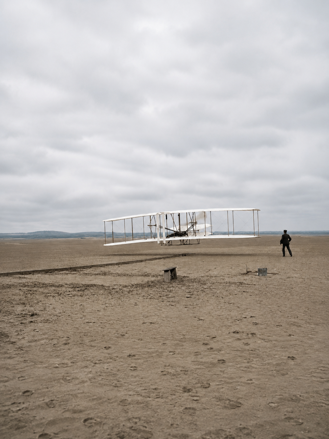 John T. Daniels photograph of the first Wright flight at Kill Devil Hills, 17 December 1903
