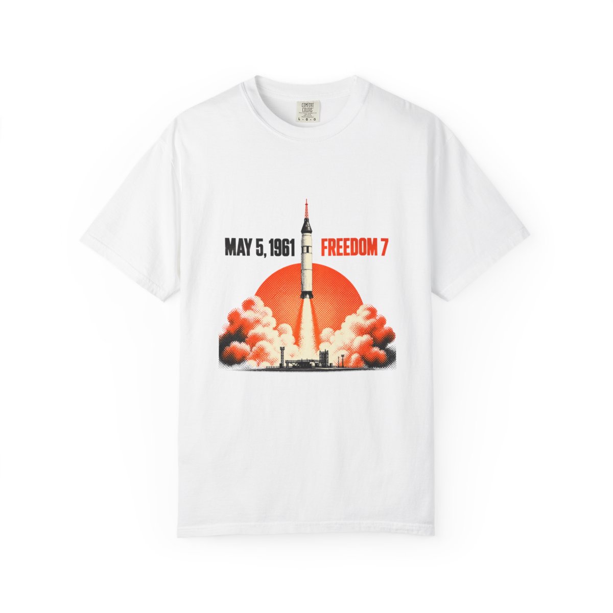 15 Minutes Freedom 7 Heavyweight Tee, White front mockup, view 1